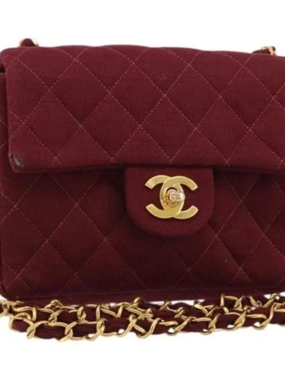 CHANEL Matelasse Chain Shoulder Bag Cotton Bordeaux Gold CC Auth 171294